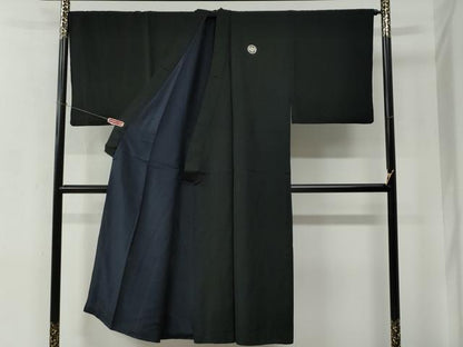 平和屋着物●男性　黒紋付　羽織・長襦袢セット　羽裏：吉祥丸文　正絹　逸品　CABC6900yc
