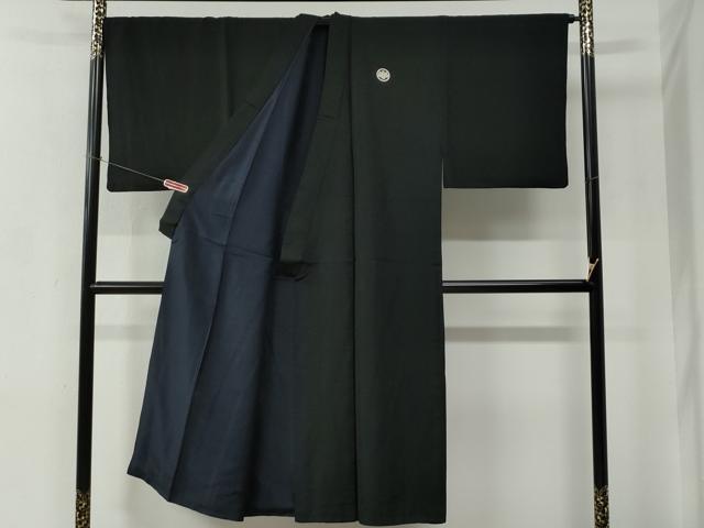 平和屋着物●男性　黒紋付　羽織・長襦袢セット　羽裏：吉祥丸文　正絹　逸品　CABC6900yc