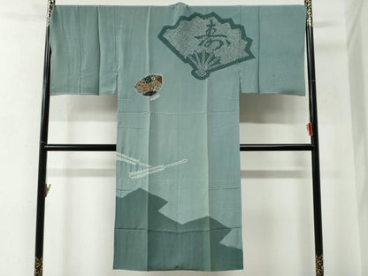 平和屋着物●男性　黒紋付　羽織・長襦袢セット　羽裏：吉祥丸文　正絹　逸品　CABC6900yc