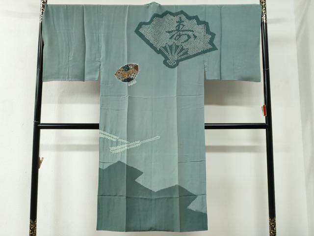 平和屋着物●男性　黒紋付　羽織・長襦袢セット　羽裏：吉祥丸文　正絹　逸品　CABC6900yc