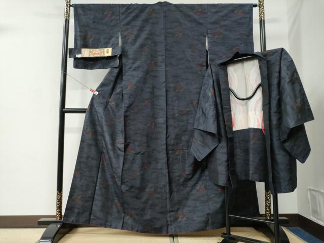 平和屋着物●本場大島紬　アンサンブル　花唐草文　瀬戸口絹織物謹製　証紙付き　正絹　逸品　CABC6901yc