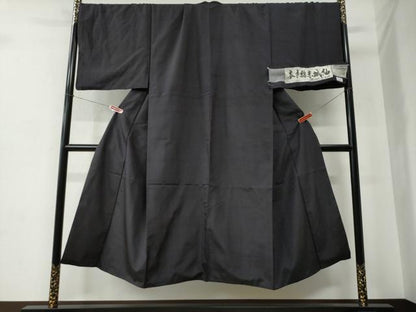 平和屋着物●男性　本手紡赤城紬　色無地　深紫色　証紙付き　キングサイズ　正絹　逸品　CABC6903yc