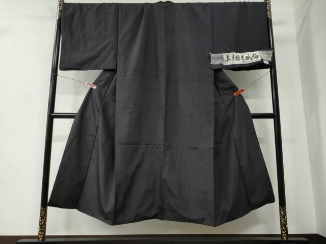 平和屋着物●男性　本手紡赤城紬　色無地　深紫色　証紙付き　キングサイズ　正絹　逸品　CABC6903yc