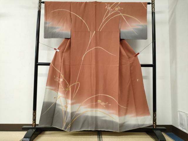 平和屋着物●訪問着　作家物　刺繍　枝花文　暈し染め　金彩　正絹　逸品　CABC6904yc