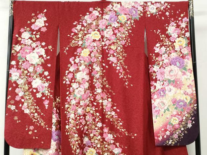 平和屋着物●豪華振袖　牡丹花文　ラインストーン　暈し染め　金通し地　正絹　逸品　CABC6905yc