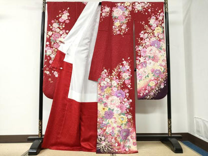 平和屋着物●豪華振袖　牡丹花文　ラインストーン　暈し染め　金通し地　正絹　逸品　CABC6905yc