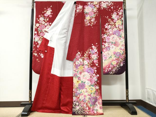 平和屋着物●豪華振袖　牡丹花文　ラインストーン　暈し染め　金通し地　正絹　逸品　CABC6905yc