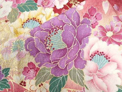 平和屋着物●豪華振袖　牡丹花文　ラインストーン　暈し染め　金通し地　正絹　逸品　CABC6905yc