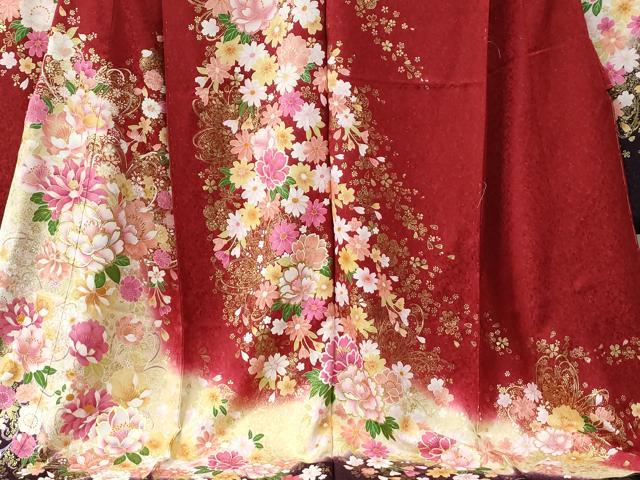 平和屋着物●豪華振袖　牡丹花文　ラメ糸　暈し染め　銀通し地　仮絵羽　逸品　未使用　CABC6908yc