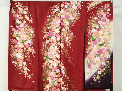 平和屋着物●豪華振袖　牡丹花文　ラメ糸　暈し染め　銀通し地　仮絵羽　逸品　未使用　CABC6908yc