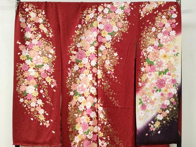 平和屋着物●豪華振袖　牡丹花文　ラメ糸　暈し染め　銀通し地　仮絵羽　逸品　未使用　CABC6908yc