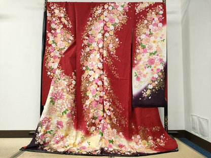 平和屋着物●豪華振袖　牡丹花文　ラメ糸　暈し染め　銀通し地　仮絵羽　逸品　未使用　CABC6908yc