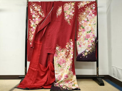 平和屋着物●豪華振袖　牡丹花文　ラメ糸　暈し染め　銀通し地　仮絵羽　逸品　未使用　CABC6908yc