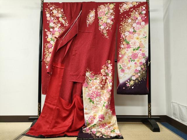平和屋着物●豪華振袖　牡丹花文　ラメ糸　暈し染め　銀通し地　仮絵羽　逸品　未使用　CABC6908yc