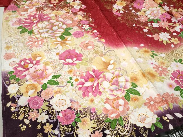 平和屋着物●豪華振袖　牡丹花文　ラメ糸　暈し染め　銀通し地　仮絵羽　逸品　未使用　CABC6908yc