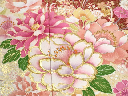 平和屋着物●豪華振袖　牡丹花文　ラメ糸　暈し染め　銀通し地　仮絵羽　逸品　未使用　CABC6908yc