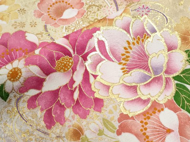 平和屋着物●豪華振袖　牡丹花文　ラメ糸　暈し染め　銀通し地　仮絵羽　逸品　未使用　CABC6908yc