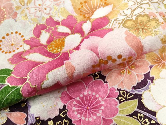平和屋着物●豪華振袖　牡丹花文　ラメ糸　暈し染め　銀通し地　仮絵羽　逸品　未使用　CABC6908yc