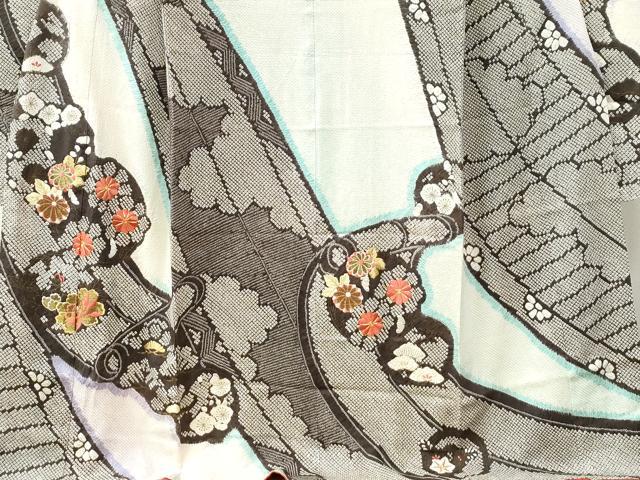 平和屋着物●豪華振袖　総絞り　駒刺繍　草花絵巻文　暈し染め　金彩　正絹　逸品　CABC6911yc