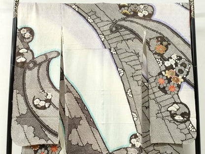 平和屋着物●豪華振袖　総絞り　駒刺繍　草花絵巻文　暈し染め　金彩　正絹　逸品　CABC6911yc