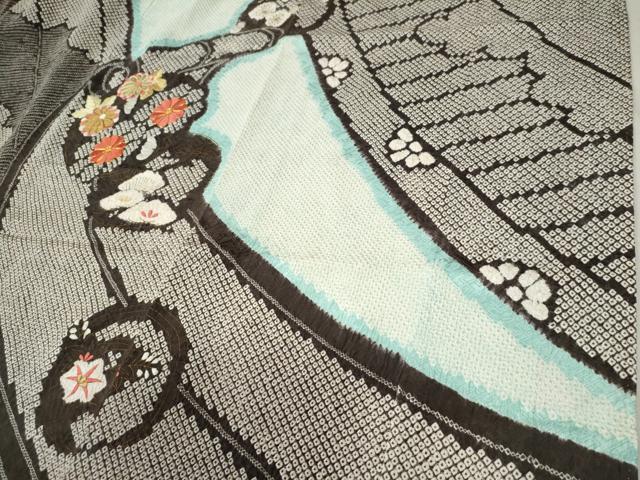 平和屋着物●豪華振袖　総絞り　駒刺繍　草花絵巻文　暈し染め　金彩　正絹　逸品　CABC6911yc
