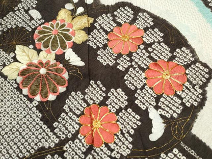 平和屋着物●豪華振袖　総絞り　駒刺繍　草花絵巻文　暈し染め　金彩　正絹　逸品　CABC6911yc