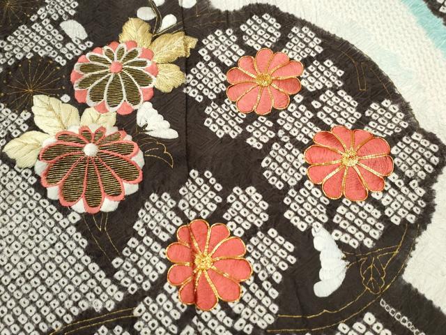 平和屋着物●豪華振袖　総絞り　駒刺繍　草花絵巻文　暈し染め　金彩　正絹　逸品　CABC6911yc