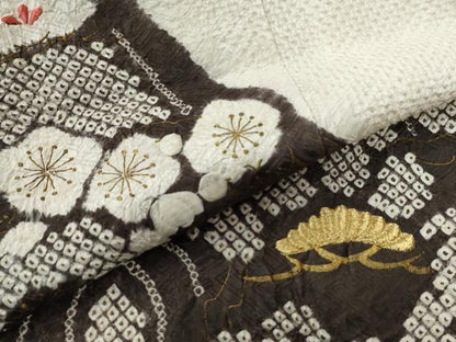 平和屋着物●豪華振袖　総絞り　駒刺繍　草花絵巻文　暈し染め　金彩　正絹　逸品　CABC6911yc