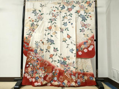 平和屋着物●豪華振袖　絞り　花蝶文　暈し染め　金彩　正絹　逸品　CABC6912yc