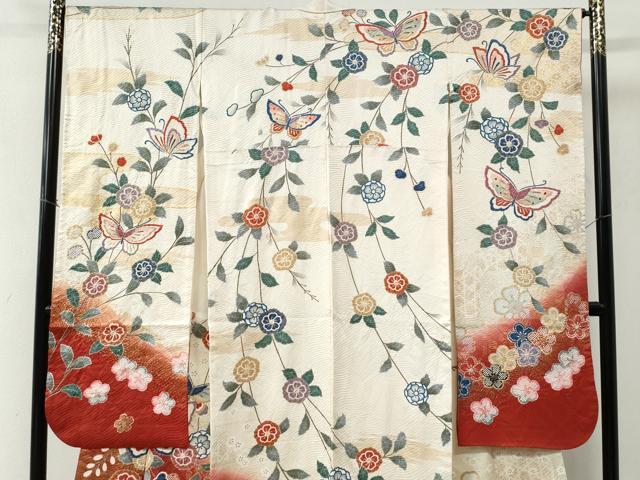 平和屋着物●豪華振袖　絞り　花蝶文　暈し染め　金彩　正絹　逸品　CABC6912yc