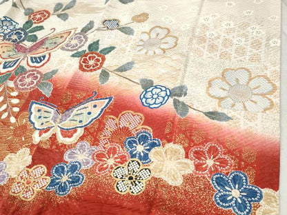 平和屋着物●豪華振袖　絞り　花蝶文　暈し染め　金彩　正絹　逸品　CABC6912yc