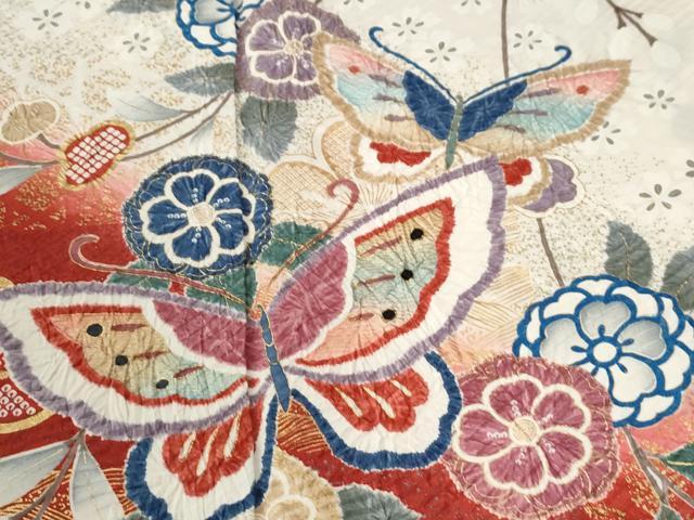 平和屋着物●豪華振袖　絞り　花蝶文　暈し染め　金彩　正絹　逸品　CABC6912yc