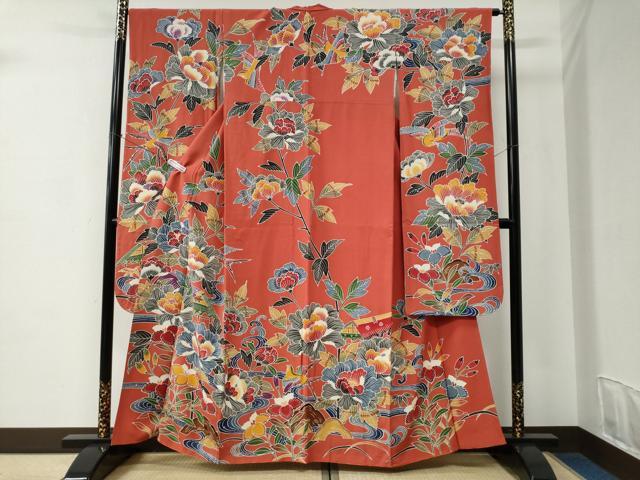 平和屋着物●豪華振袖　型染め　御所解花鳥文　正絹　逸品　CABC6913yc