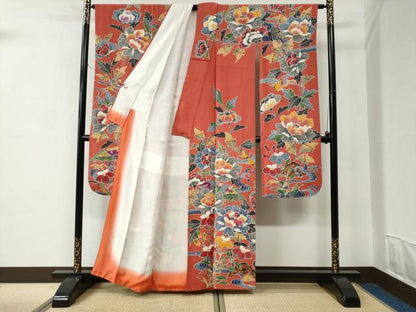 平和屋着物●豪華振袖　型染め　御所解花鳥文　正絹　逸品　CABC6913yc