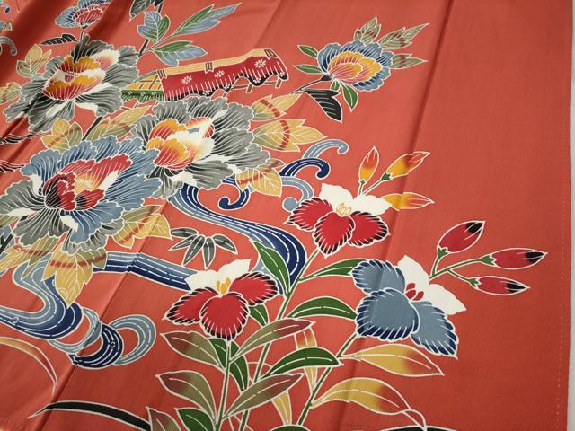平和屋着物●豪華振袖　型染め　御所解花鳥文　正絹　逸品　CABC6913yc