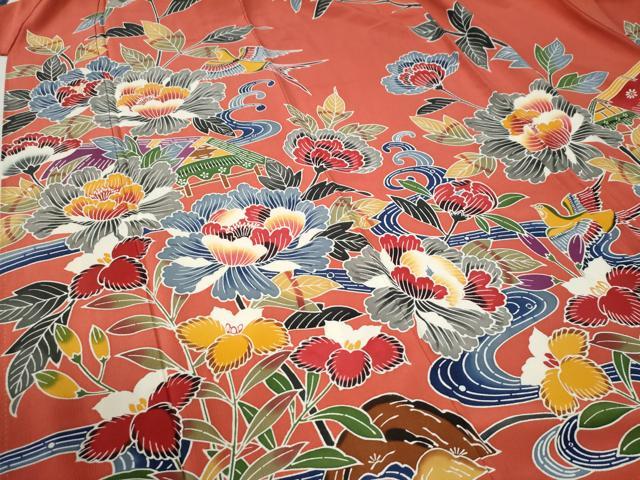 平和屋着物●豪華振袖　型染め　御所解花鳥文　正絹　逸品　CABC6913yc