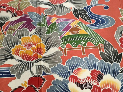 平和屋着物●豪華振袖　型染め　御所解花鳥文　正絹　逸品　CABC6913yc