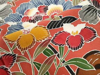 平和屋着物●豪華振袖　型染め　御所解花鳥文　正絹　逸品　CABC6913yc