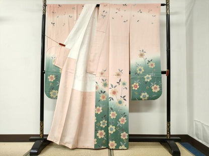 平和屋着物●豪華振袖　枝桜文　暈し染め　金彩　正絹　逸品　CABC6914yc
