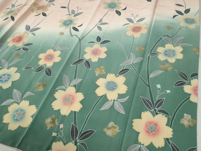 平和屋着物●豪華振袖　枝桜文　暈し染め　金彩　正絹　逸品　CABC6914yc