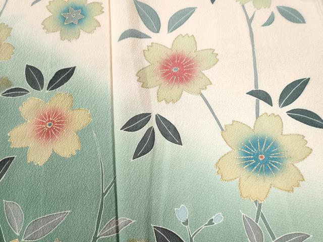 平和屋着物●豪華振袖　枝桜文　暈し染め　金彩　正絹　逸品　CABC6914yc