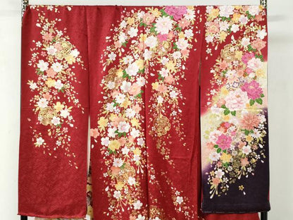 平和屋着物●豪華振袖　刺繍　束ね熨斗雪輪草花文　ラメ糸　暈し染め　金彩　仮絵羽　逸品　未使用　CABC6918yc