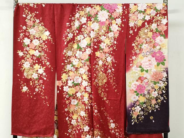 平和屋着物●豪華振袖　刺繍　束ね熨斗雪輪草花文　ラメ糸　暈し染め　金彩　仮絵羽　逸品　未使用　CABC6918yc