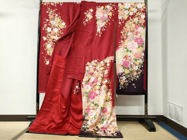 平和屋着物●豪華振袖　刺繍　束ね熨斗雪輪草花文　ラメ糸　暈し染め　金彩　仮絵羽　逸品　未使用　CABC6918yc