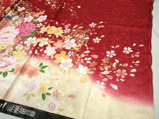 平和屋着物●豪華振袖　刺繍　束ね熨斗雪輪草花文　ラメ糸　暈し染め　金彩　仮絵羽　逸品　未使用　CABC6918yc