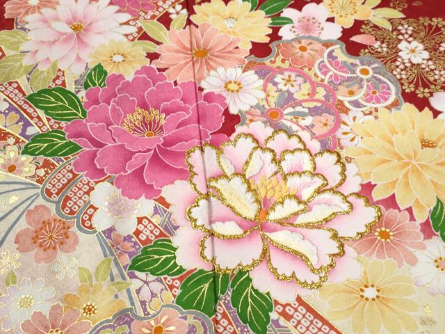 平和屋着物●豪華振袖　刺繍　束ね熨斗雪輪草花文　ラメ糸　暈し染め　金彩　仮絵羽　逸品　未使用　CABC6918yc