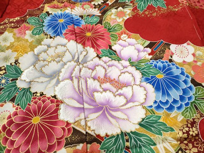 平和屋着物●豪華振袖　刺繍　天井牡丹花文　ラメ糸　暈し染め　金彩　仮絵羽　逸品　未使用　CABC6919yc
