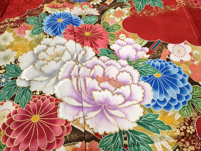 平和屋着物●豪華振袖　刺繍　天井牡丹花文　ラメ糸　暈し染め　金彩　仮絵羽　逸品　未使用　CABC6919yc