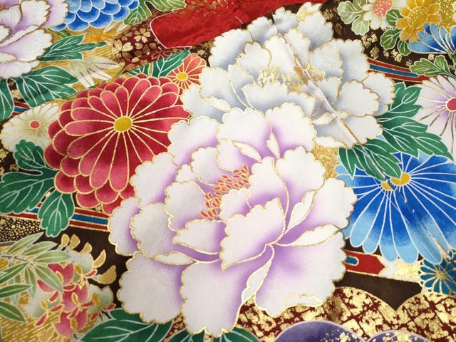 平和屋着物●豪華振袖　刺繍　天井牡丹花文　ラメ糸　暈し染め　金彩　仮絵羽　逸品　未使用　CABC6919yc