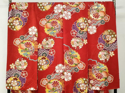 平和屋着物●豪華振袖　駒刺繍　雪輪吉祥花文　金彩　仮絵羽　逸品　未使用　CABC6920yc